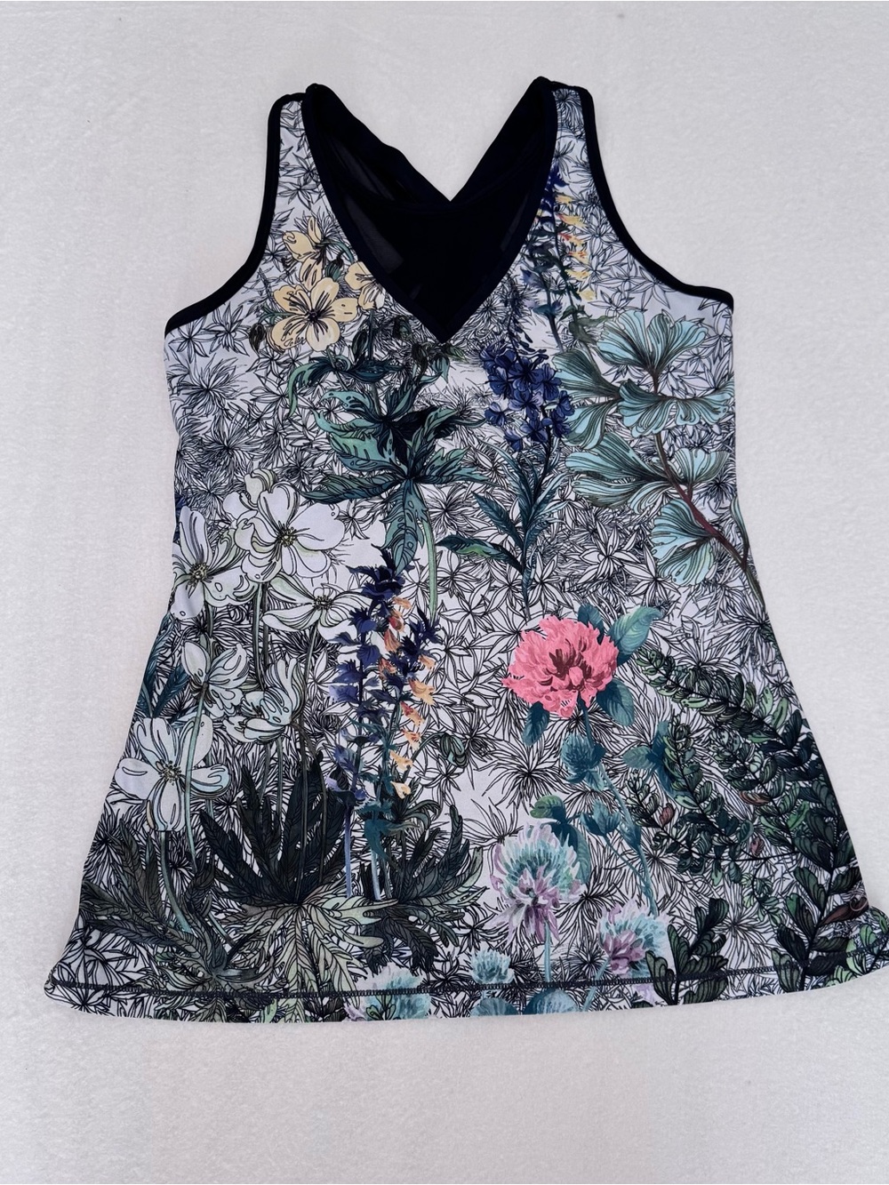 CALIA by Carrie Underwood Floral V-Neck Tank Top - Black Trim, Multicolor Floral